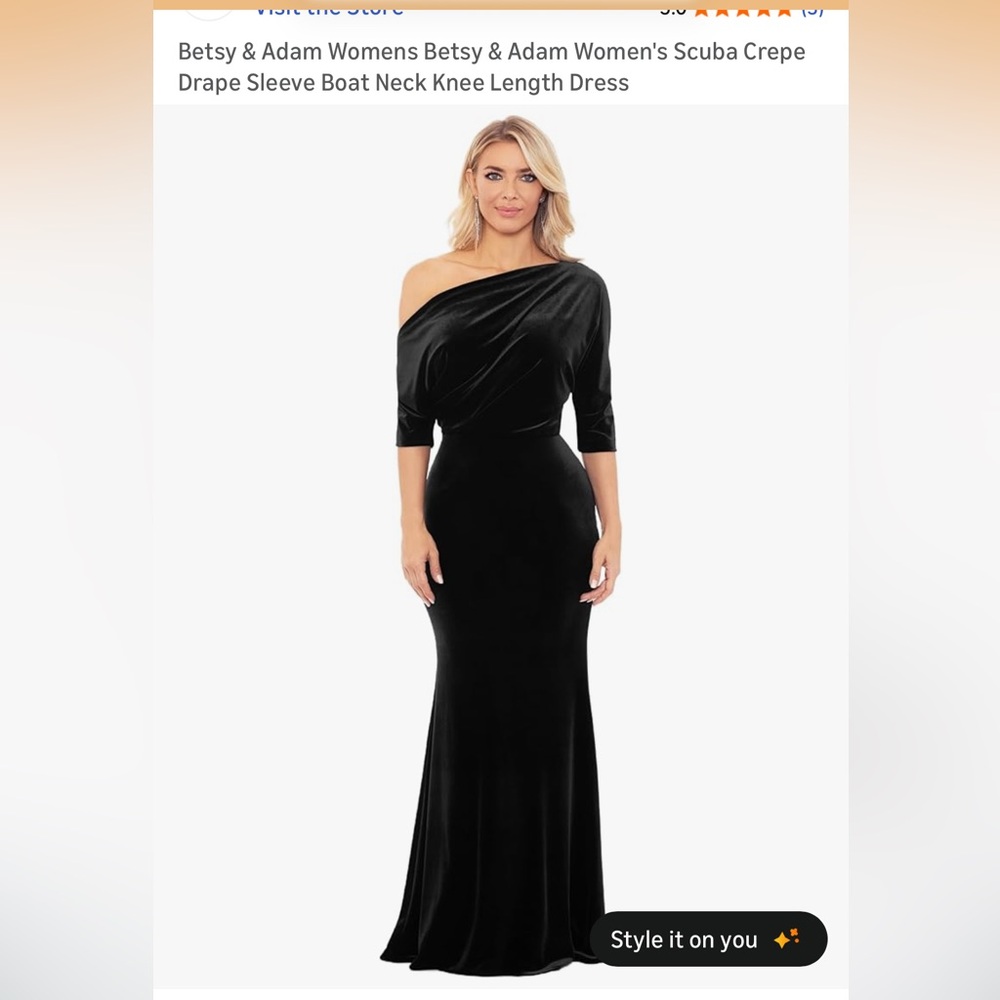 Betsy and Adam Elegant Black Off-Shoulder Evening Gown